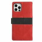 For iPhone 12 / 12 Pro Grid Stitching Leather Phone Case with Lanyard(Red) - 3