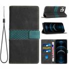 For iPhone 12 Pro Max Grid Stitching Leather Phone Case with Lanyard(Black) - 1