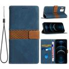 For iPhone 12 mini Grid Stitching Leather Phone Case with Lanyard(Blue) - 1