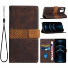 For iPhone 12 mini Grid Stitching Leather Phone Case with Lanyard(Brown) - 1