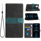 For iPhone 12 mini Grid Stitching Leather Phone Case with Lanyard(Black) - 1