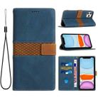 For iPhone 11 Pro Max Grid Stitching Leather Phone Case with Lanyard(Blue) - 1