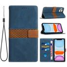 For iPhone 11 Pro Grid Stitching Leather Phone Case with Lanyard(Blue) - 1