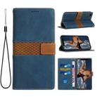 For iPhone XS / X Grid Stitching Leather Phone Case with Lanyard(Blue) - 1