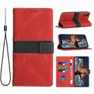 For iPhone XS / X Grid Stitching Leather Phone Case with Lanyard(Red) - 1