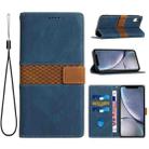 For iPhone XR Grid Stitching Leather Phone Case with Lanyard(Blue) - 1