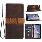 For iPhone XR Grid Stitching Leather Phone Case with Lanyard(Brown) - 1