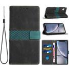 For iPhone XR Grid Stitching Leather Phone Case with Lanyard(Black) - 1