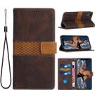 For iPhone XS Max Grid Stitching Leather Phone Case with Lanyard(Brown) - 1