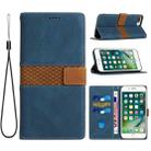 For iPhone 8 Plus / 7 Plus Grid Stitching Leather Phone Case with Lanyard(Blue) - 1