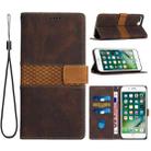 For iPhone 8 Plus / 7 Plus Grid Stitching Leather Phone Case with Lanyard(Brown) - 1