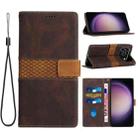 For iPhone 17 Pro Grid Stitching Leather Phone Case with Lanyard(Brown) - 1