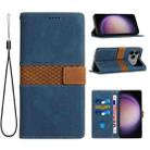 For iPhone 17 Pro Max Grid Stitching Leather Phone Case with Lanyard(Blue) - 1
