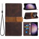 For iPhone 17 Pro Max Grid Stitching Leather Phone Case with Lanyard(Brown) - 1