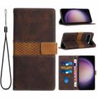 For Google Pixel 9 / 9 Pro Grid Stitching Leather Phone Case with Lanyard(Brown) - 1