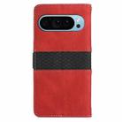 For Google Pixel 9 / 9 Pro Grid Stitching Leather Phone Case with Lanyard(Red) - 3