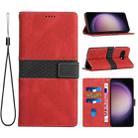 For Google Pixel 9a Grid Stitching Leather Phone Case with Lanyard(Red) - 1