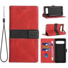 For Google Pixel 8 Grid Stitching Leather Phone Case with Lanyard(Red) - 1