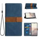 For Google Pixel 7a Grid Stitching Leather Phone Case with Lanyard(Blue) - 1