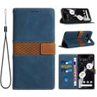 For Google Pixel 7 Pro Grid Stitching Leather Phone Case with Lanyard(Blue) - 1