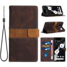 For Google Pixel 7 Pro Grid Stitching Leather Phone Case with Lanyard(Brown) - 1