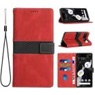 For Google Pixel 7 Pro Grid Stitching Leather Phone Case with Lanyard(Red) - 1