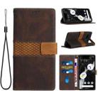 For Google Pixel 7 Grid Stitching Leather Phone Case with Lanyard(Brown) - 1