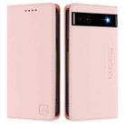 For Google Pixel 6a RC01 Dual-Folded Magnetic Suction RFID Leather Phone Case(Pink) - 2