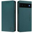 For Google Pixel 6 RC01 Dual-Folded Magnetic Suction RFID Leather Phone Case(Dark Green) - 2