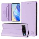 For Google Pixel 7 Pro RC01 Dual-Folded Magnetic Suction RFID Leather Phone Case(Light Purple) - 1