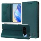 For Google Pixel 9 / 9 Pro RC01 Dual-Folded Magnetic Suction RFID Leather Phone Case(Dark Green) - 1