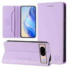 For Google Pixel 8a RC01 Dual-Folded Magnetic Suction RFID Leather Phone Case(Light Purple) - 1