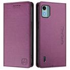 For Nokia C12 RC01 Dual-Folded Magnetic Suction RFID Leather Phone Case(Violet) - 2
