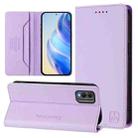 For Nokia C32 RC01 Dual-Folded Magnetic Suction RFID Leather Phone Case(Light Purple) - 1