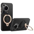 For Huawei Pura 70 Ultra Carbon Fiber MagSafe Phone Case with 360 Degree Rotating Holder(Black Gold) - 1