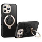 For iPhone 16 Pro Carbon Fiber MagSafe Phone Case with 360 Degree Rotating Holder(Black Gold) - 1