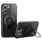 For iPhone 16 Pro Carbon Fiber MagSafe Phone Case with 360 Degree Rotating Holder(Black) - 1