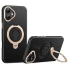 For iPhone 16 Plus Carbon Fiber MagSafe Phone Case with 360 Degree Rotating Holder(Black Gold) - 1