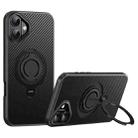 For iPhone 16 Plus Carbon Fiber MagSafe Phone Case with 360 Degree Rotating Holder(Black) - 1