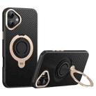 For iPhone 16 Carbon Fiber MagSafe Phone Case with 360 Degree Rotating Holder(Black Gold) - 1