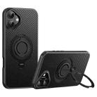 For iPhone 16 Carbon Fiber MagSafe Phone Case with 360 Degree Rotating Holder(Black) - 1