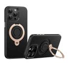 For iPhone 15 Pro Carbon Fiber MagSafe Phone Case with 360 Degree Rotating Holder(Black Gold) - 1