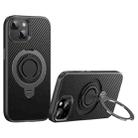 For iPhone 15 Plus / 14 Plus Carbon Fiber MagSafe Phone Case with 360 Degree Rotating Holder(Black Grey) - 1