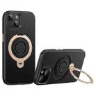 For iPhone 15 Plus / 14 Plus Carbon Fiber MagSafe Phone Case with 360 Degree Rotating Holder(Black Gold) - 1