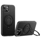 For iPhone 15 Plus / 14 Plus Carbon Fiber MagSafe Phone Case with 360 Degree Rotating Holder(Black) - 1
