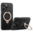 For iPhone 14 Pro Carbon Fiber MagSafe Phone Case with 360 Degree Rotating Holder(Black Gold) - 1