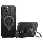 For iPhone 14 / 13 Carbon Fiber MagSafe Phone Case with 360 Degree Rotating Holder(Black Grey) - 1