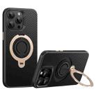 For iPhone 12 Pro Max Carbon Fiber MagSafe Phone Case with 360 Degree Rotating Holder(Black Gold) - 1