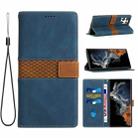 For Samsung Galaxy S24 Ultra 5G Grid Stitching Leather Phone Case with Lanyard(Blue) - 1