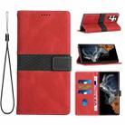 For Samsung Galaxy S24 Ultra 5G Grid Stitching Leather Phone Case with Lanyard(Red) - 1